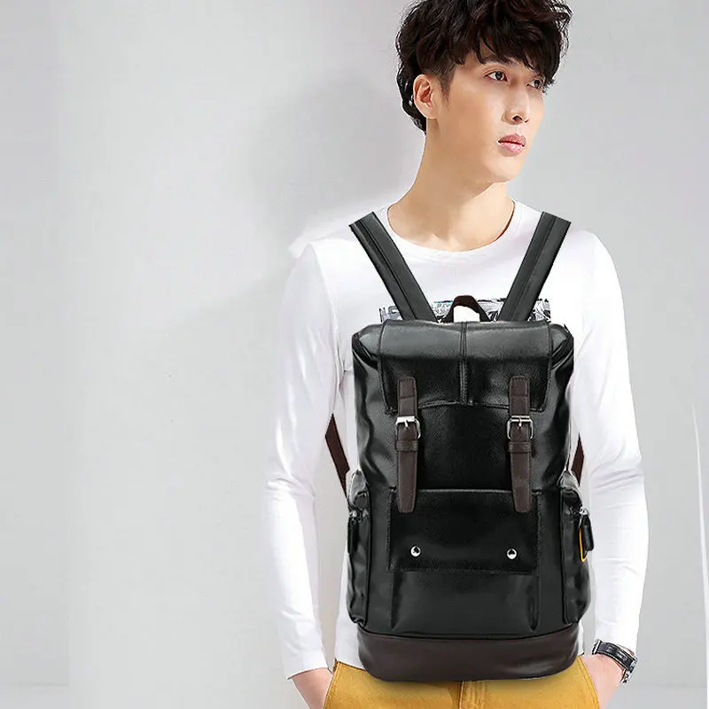

New Fashion Men Backpack PU Leather Backpacks Outdoor travel bag Large capacity laptop backpack C45-20