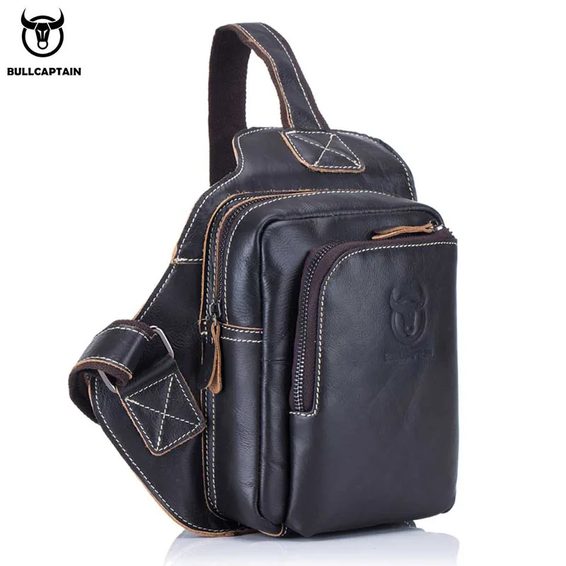 BULLCAPTAIN men's first layer cowhide chest casual sports personality practical retro fashion messenger bag