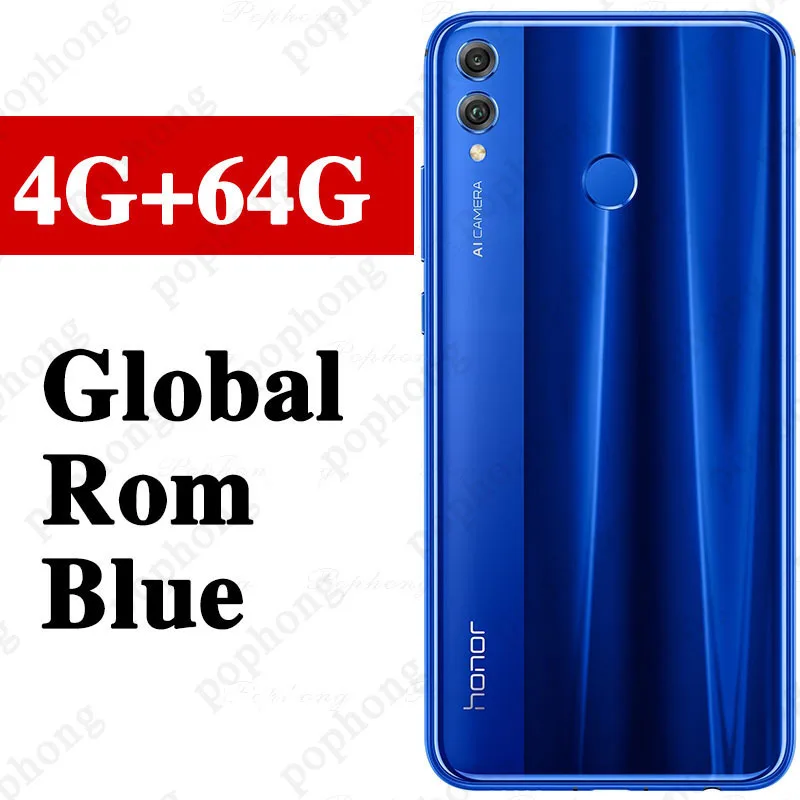 4G 64G Blue Мобильный телефон HONOR 8X с глобальной прошивкой, 4 ГБ, 64 ГБ, Восьмиядерный процессор Kirin 710, 6,5 дюймов, Android 9,0, 3750 мА/ч, сканер отпечатков пальцев, 20 МП - Цвет: 4G 64G Blue