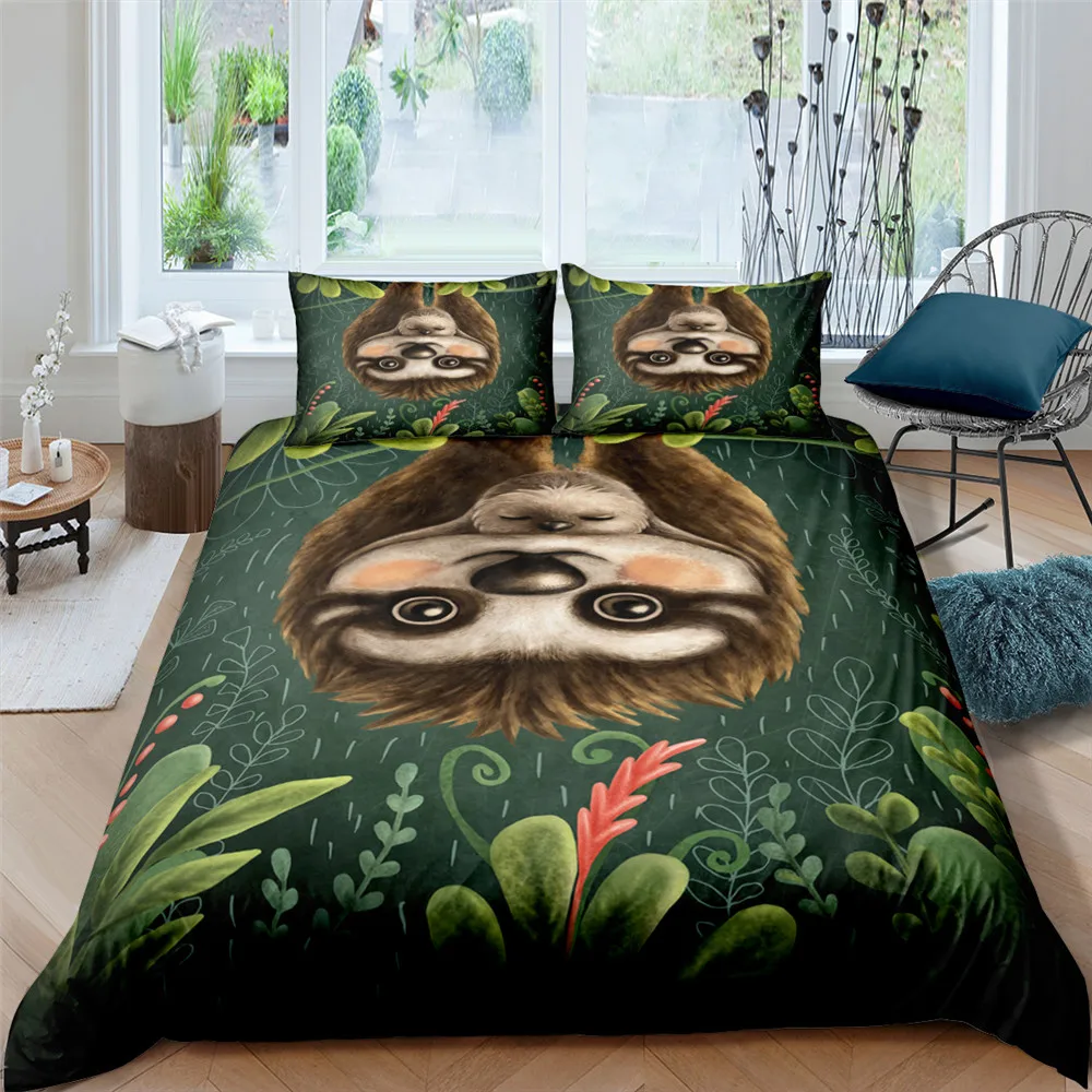 Cute Sloth Printed 2/3Pcs Duvet Cover And Pillow Case Bedding Sets EU/US/AU Single Twin Full Queen King Size | Дом и сад