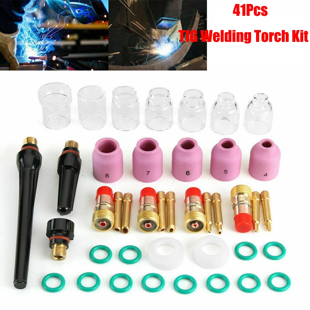 

TIG Welding Torch Stubby Gas Lens Heat Resistant Glass Cup Kit For WP-17/18/26 2.4mm 3/32" O-rings semi-automatic welding