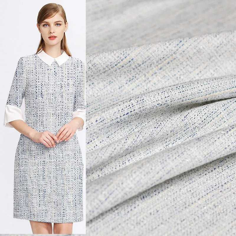 Pearlsilk синяя белая серебристая шерстяная твидовая ткань осенняя куртка костюм