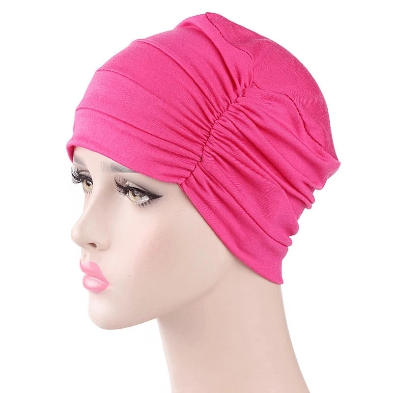 

Women Soft Slouchy Ruffle Chemo Beanie Hair Cap Sleep Turban Hat Liner For Cancer Hair Loss Caps Cotton Head Wrap Bandana