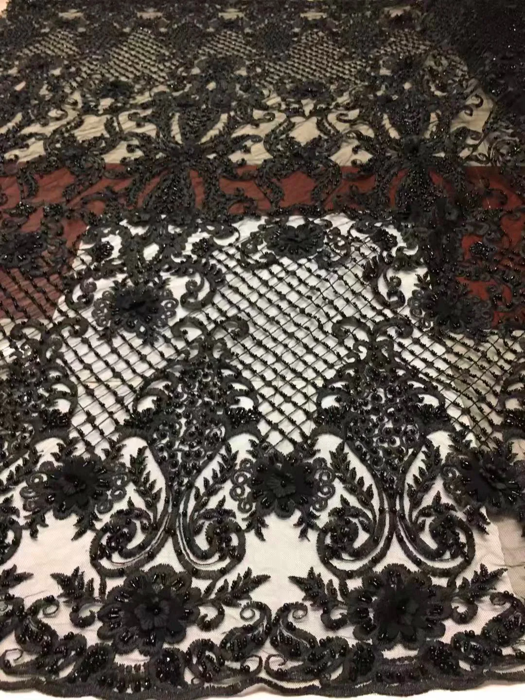 

Изысканный, высокое качество, ручная работа, стили, украшенных камнями; 3D вышивка Французский тюль чистая кружевной ткани для вечерние платья на торжество 5 ярдов