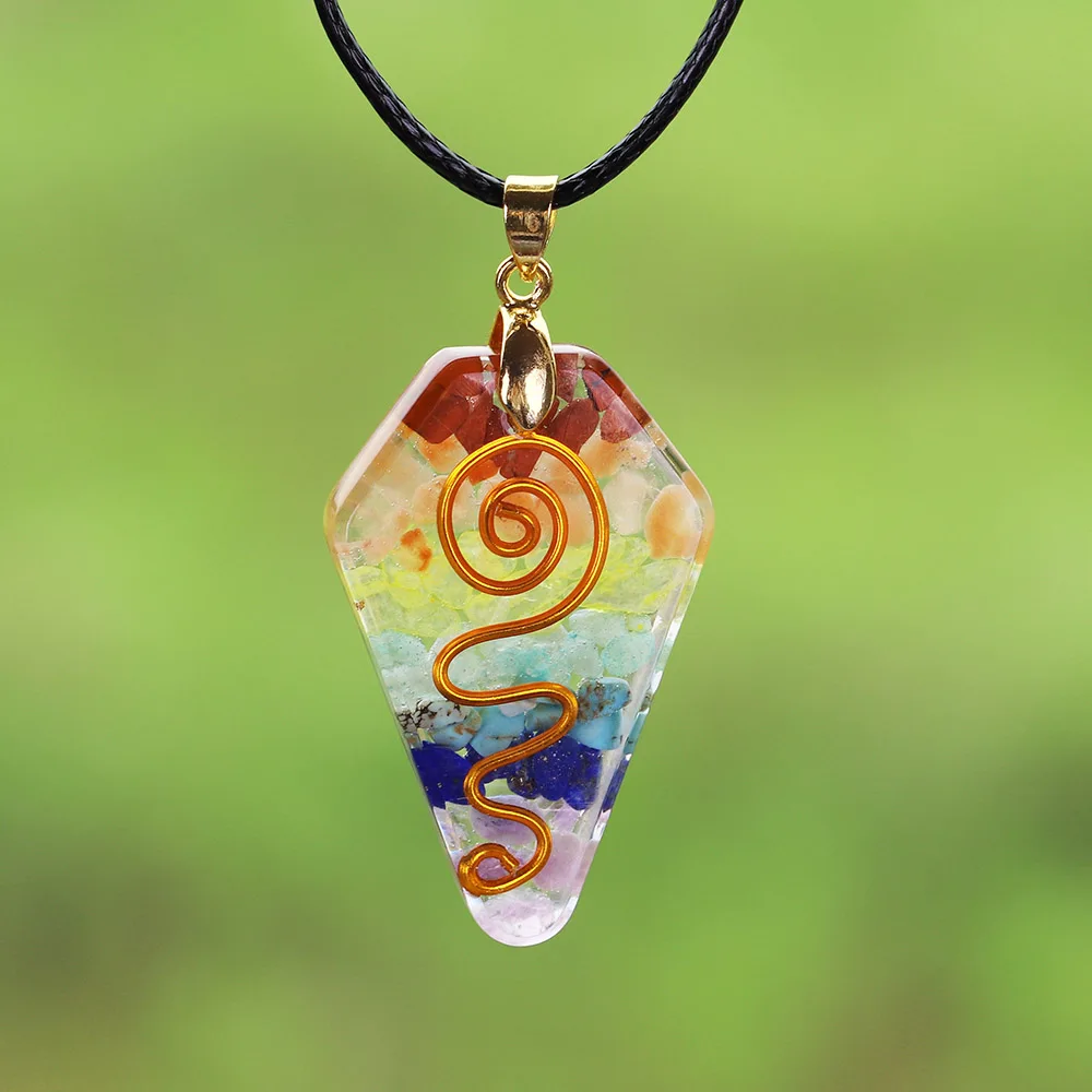 7 кристаллической чакры (камень ожерелье Рейки Исцеление Orgonite кулон лечебный