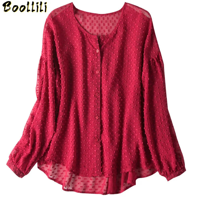 Boollili Blouse Women Real Silk Shirt Womens Tops and Blouses Red Ladies Tops Women Clothes Blusas Mujer De Moda 2020