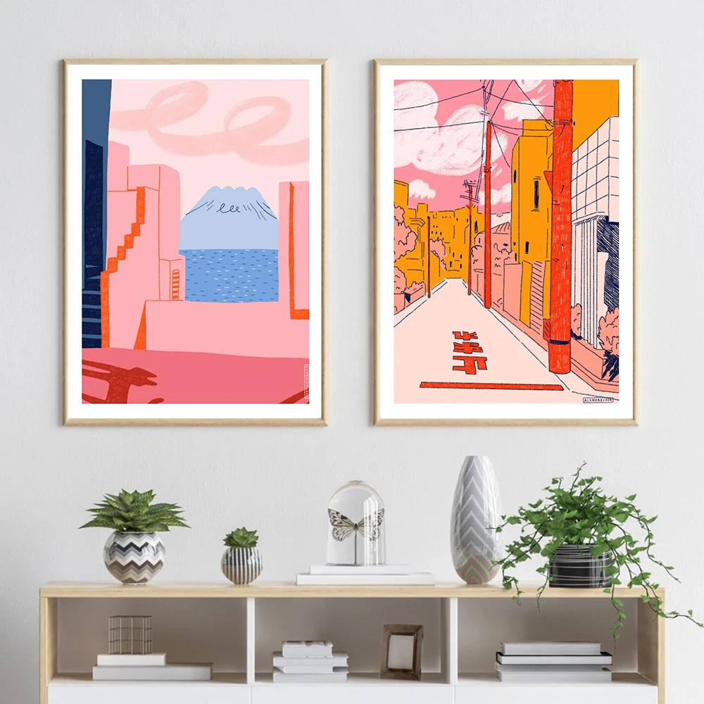 Скандинавский мультяшный Кот холст Постер в скандинавском стиле аниме летний