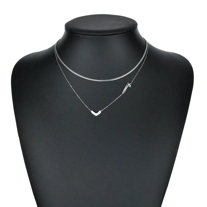 

Choker Heart Love Clavicle Chain Snake Necklace 2 Layer Gift Titanium Steel