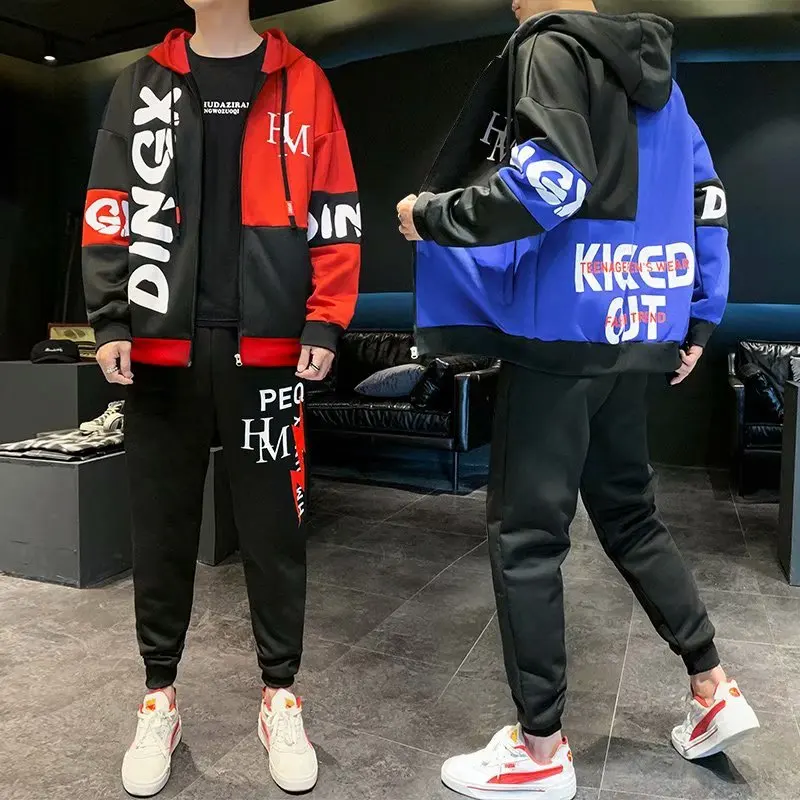 

New Fashion Men's Sets Korean Style Spring Autumn Elastic Waist Trousers+Long sleeve Pullover Hoodie Set Casual Men Clothing Set