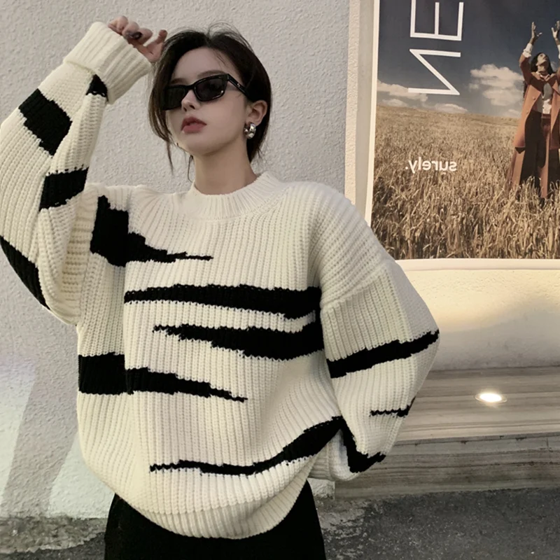 Yedinas винтажный свитер с зеброй Женский пуловер длинным рукавом Осень Зима 2021