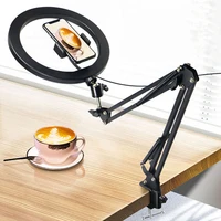 100cm foldable phone holder long arm stand desktop tripod for volg cooking shooting online class photography with led ring light
