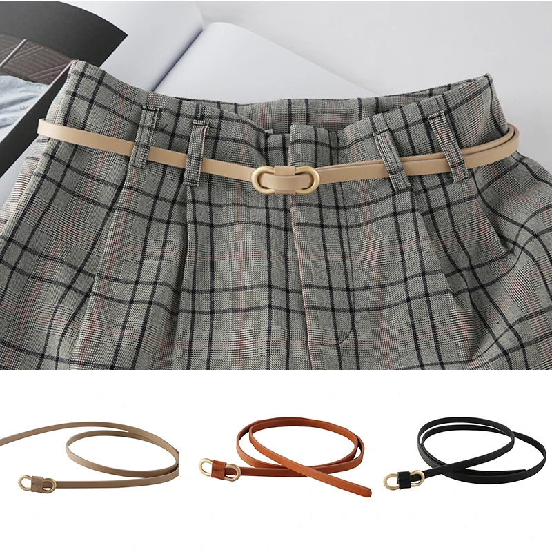

Fashion Leather Thin Waist Belt For Women with Metal Buckle Ladies Dress Sweater Coat Decoration Belt Fashion Female Waistband