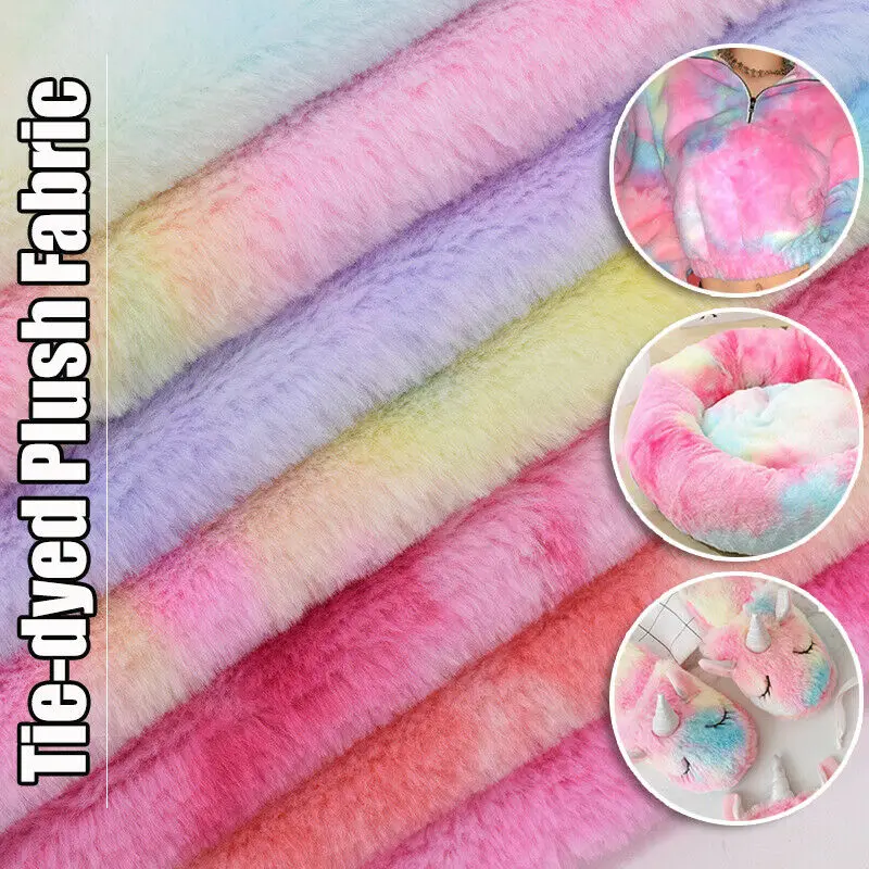 

100*160cm Tie-dye Rainbow Plush Fabric Shaggy Fluffy Furry Imitation Rabbit Fur Fabric For Diy Blanket Sweater Hats Material