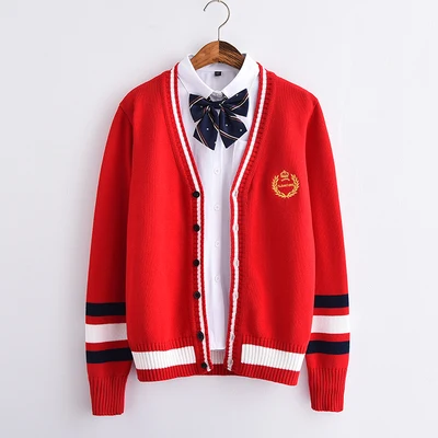 

Autumn and winter cardigan, crown embroidery college style sweater jacket, loose plus size sweater
