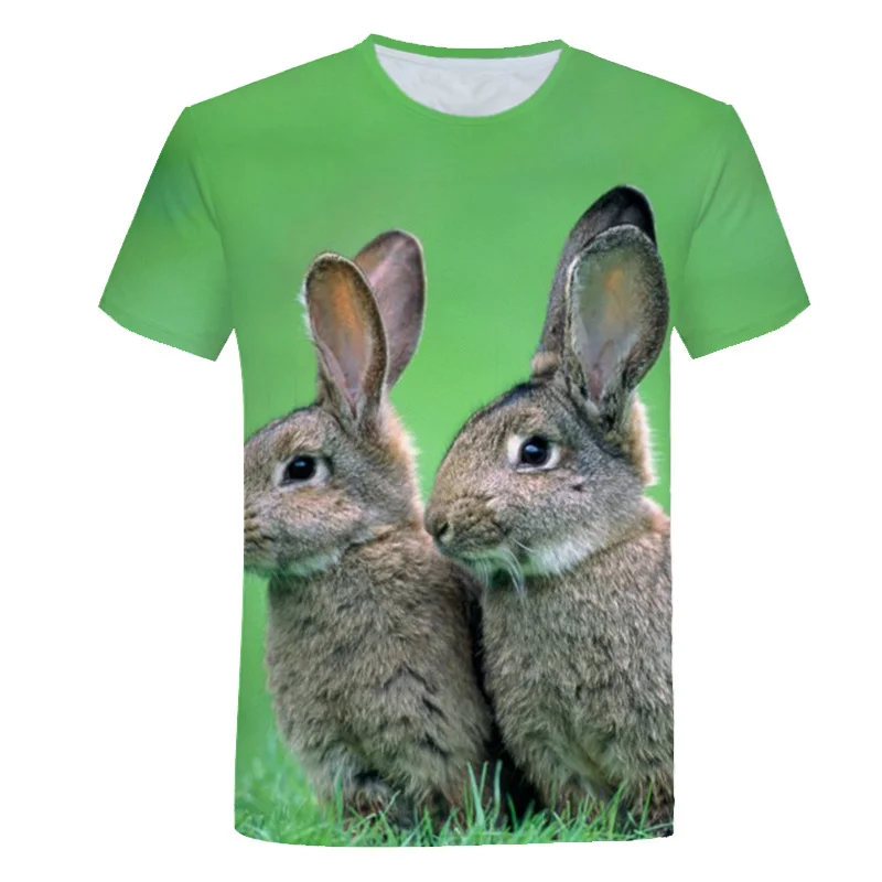

Kids T-Shirt Cute Bunny 3D Printed Round Neck Comfortable Short Sleeve Childrens Tops 2021 Summer New Boys Girls T-Shirt