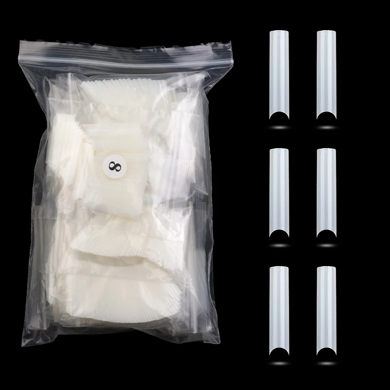 

500pcs/bag Extra-Long False Nail Tips "C" Curved Half Cover Fake Nails 10 Sizes Clear Acrylic Nails DIY Salon Manicure Supply