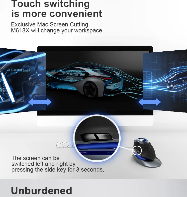Delux M618X 2,4 ГГц Беспроводная+ Bluetooth 3,0/4,0 многомодовая перезаряжаемая эргономичная Вертикальная компьютерная USB игровая 6D мышь