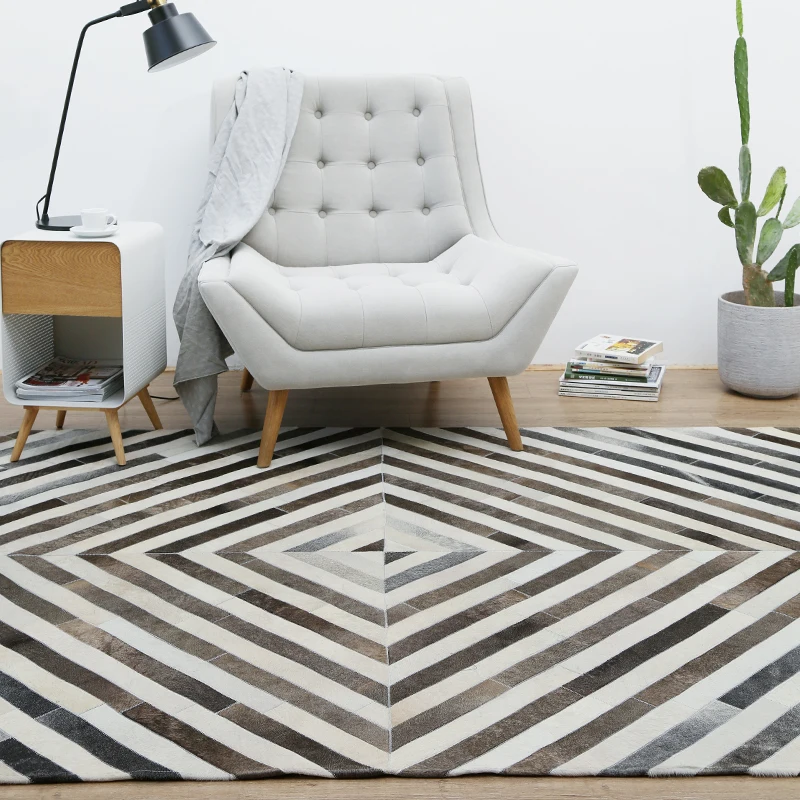 

Natural Cow Skin Hide Striped Rug for Living Room Genuine Cow Fur Bedside Carpet,villa Rug, Decoration Fur Office Carpet
