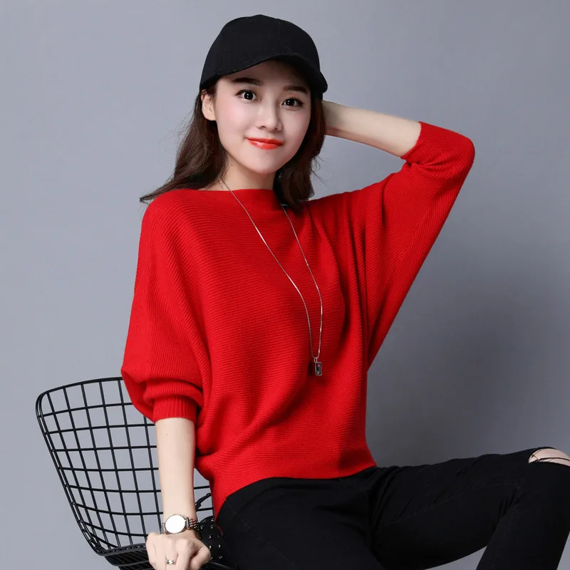 Bat Sleeve Sweater Women Autumn Streetwear Pullovers Warm Sweaters Loose Knitted Female | Женская одежда