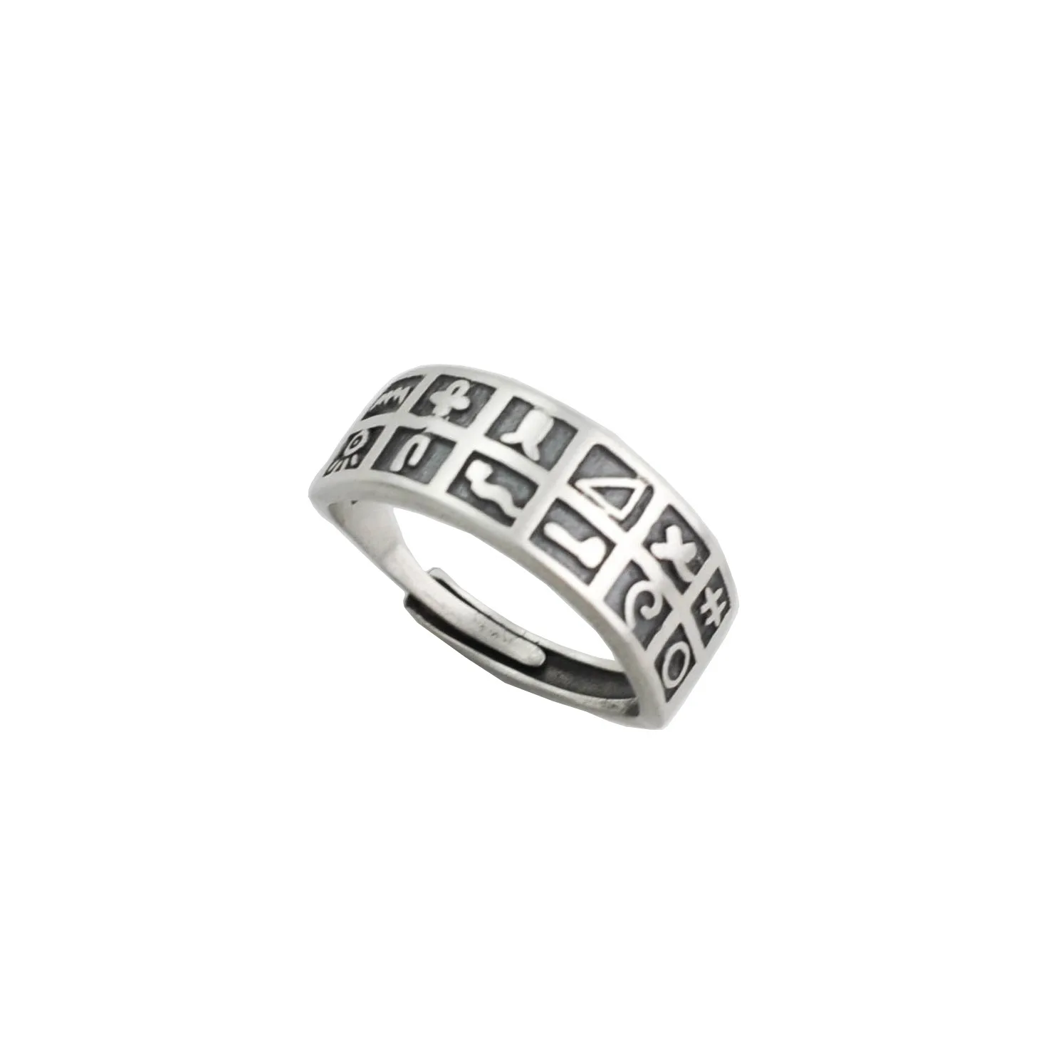 

Korean Style S925 Fine Silver Frosted Surface Adjustable Women's Retro Simple Cool Full Silver Ring of Accessories