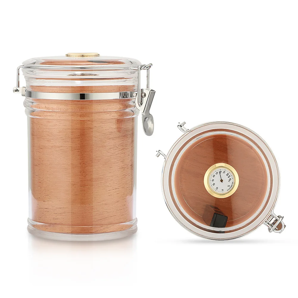 

High-end Acrylic Cigar Humidor Jar with Hygrometer and Humidifier Travel Sigar Case Transparent Cigarette Box Fit 18 Cigars