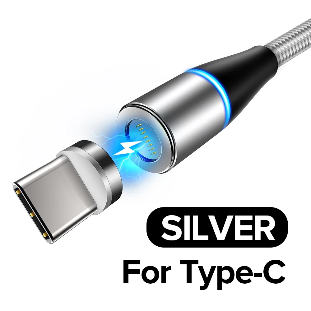 Silver For Type C Venroii 1 м 2 м Быстрый Магнитный кабель 3 А Быстрая зарядка 3,0 микро USB зарядное устройство type C Зарядка для samsung S9 Xiaomi Магнитный шнур для телефона - Цвет: Silver For Type C