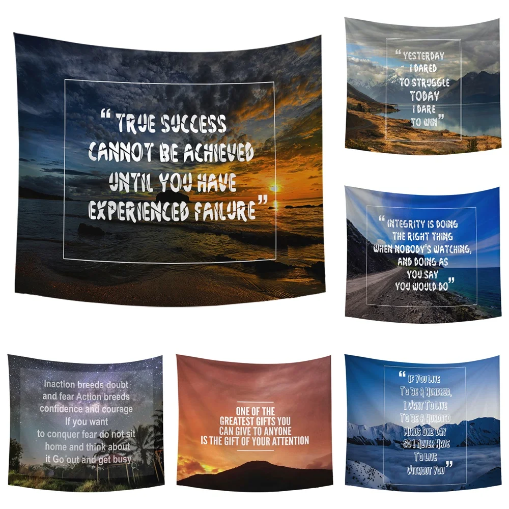 

Natural Scenery Sunset Glow Tapestry Wall Hanging Snow Mountain River Letter Wall Cloth Blanket Dorm Art Decoration For Bedroom