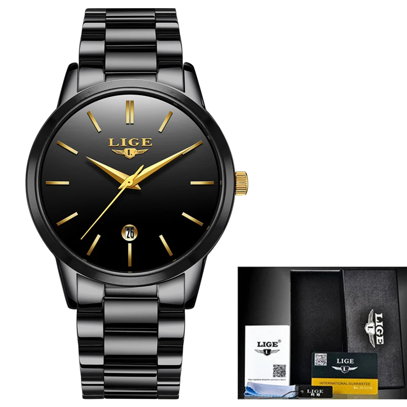 LIGE золотые мужские s часы лучший бренд класса люкс модные бизнес из нержавеющей