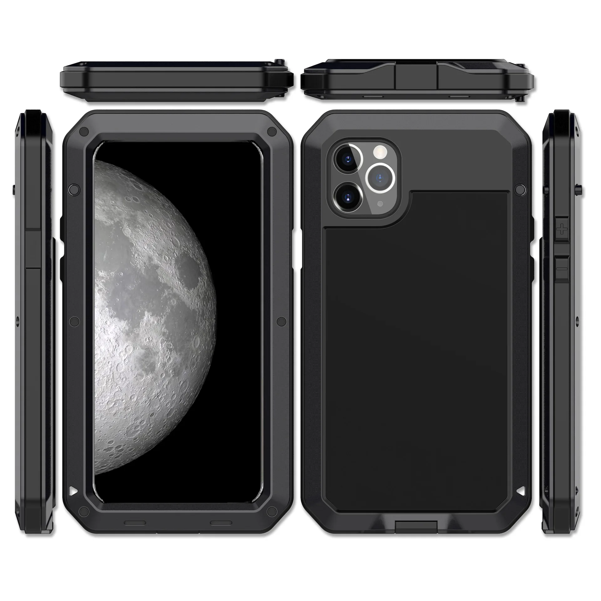 Сверхпрочный защитный чехол для iPhone 5, 6, 7, 8 Plus, X, XR, XS, 11 Pro, MAX Life, водостойкий, ударопрочный, грязеотталкивающий, Алюминиевый, металлический защитный чехол - Цвет: Черный