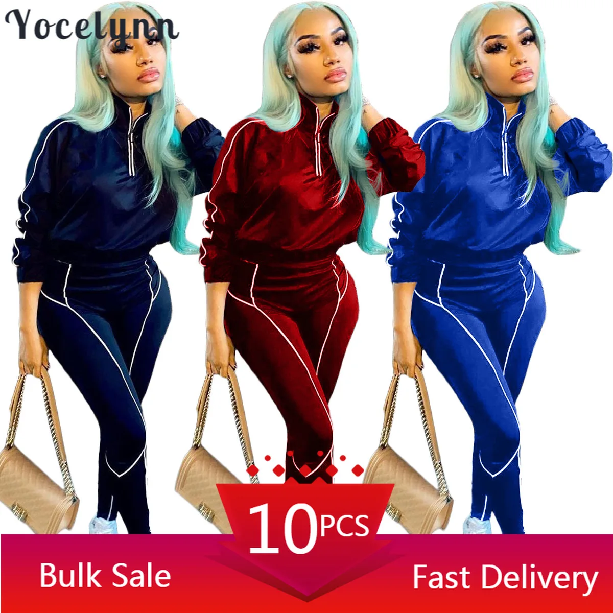 

Wholesale Items for Business Casual Women Joggers Suit Sets Zipper Up Stand Collar Long Pants Fall Winter Two Piece Workout Set