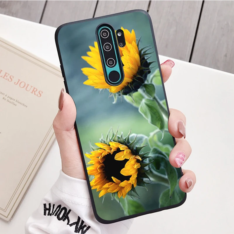 Черный силиконовый чехол для телефона Redmi note 9 8 7 Pro S 8T 7A с желтым цветком