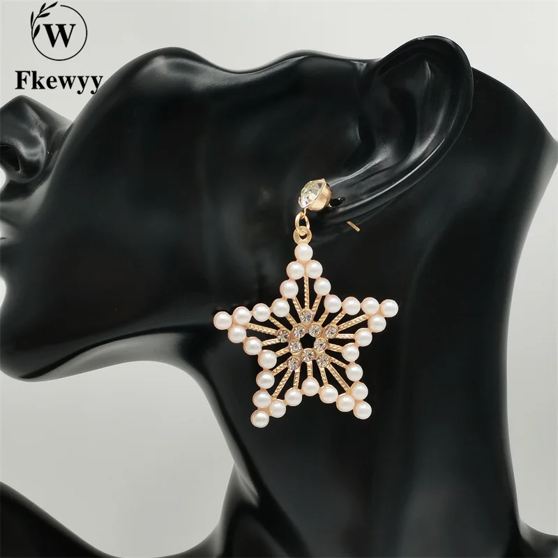 

Fkewyy Korean Fashion Earrings For Women Five-Pointed Star Dangle Earrings Pearls Boho Jewelry Gothic Accessories Luxury Jewelry