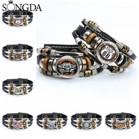 old fashion signs us route 66 punk bracelet classic retro art photo glass dome leather bracelets men women chains jewelry gifts