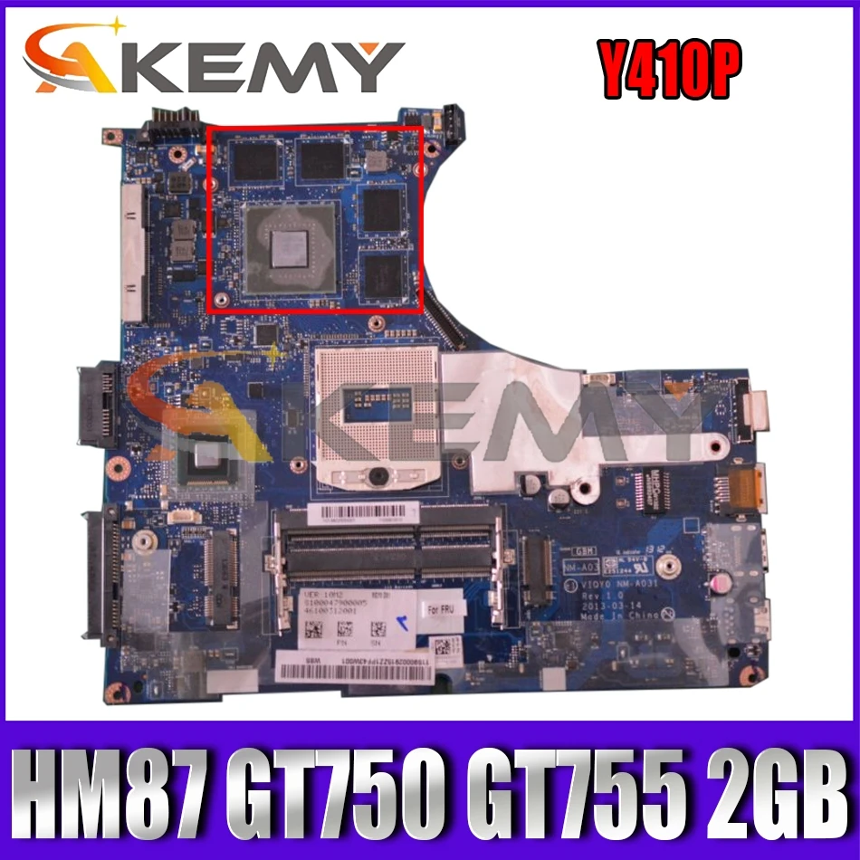 

For Lenovo Y410P laptop motherboard VIQY0 NM-A031 motherboard PGA947 HM87 GPU GT750 GT755 2GB tested 100% working Mainboard