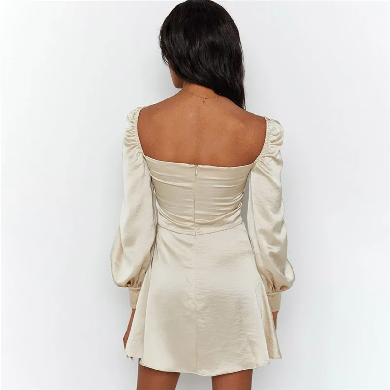 Осеннее платье 2020 сексуальное мини с открытой спиной элегантное однотонное
