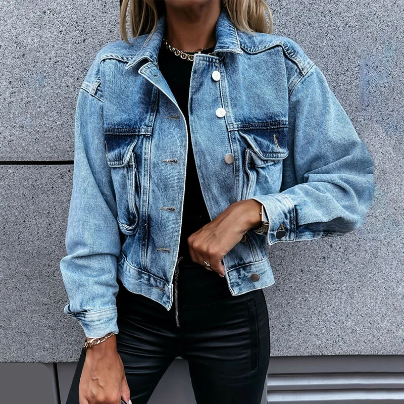 

Autumn Women Chic Denim Casual Feminine BF Style Brief Cowboy Office Lady All-Match Fresh Loose Coat Tops