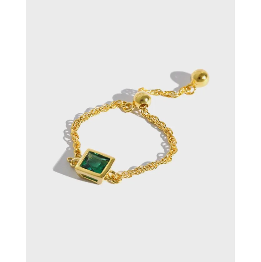 Личность 925 пробы Серебряные Кольца Ретро geen квадратный Циркон неправильно выровненными женское кольцо в винтажном стиле серебро 925 ювелирные изделия