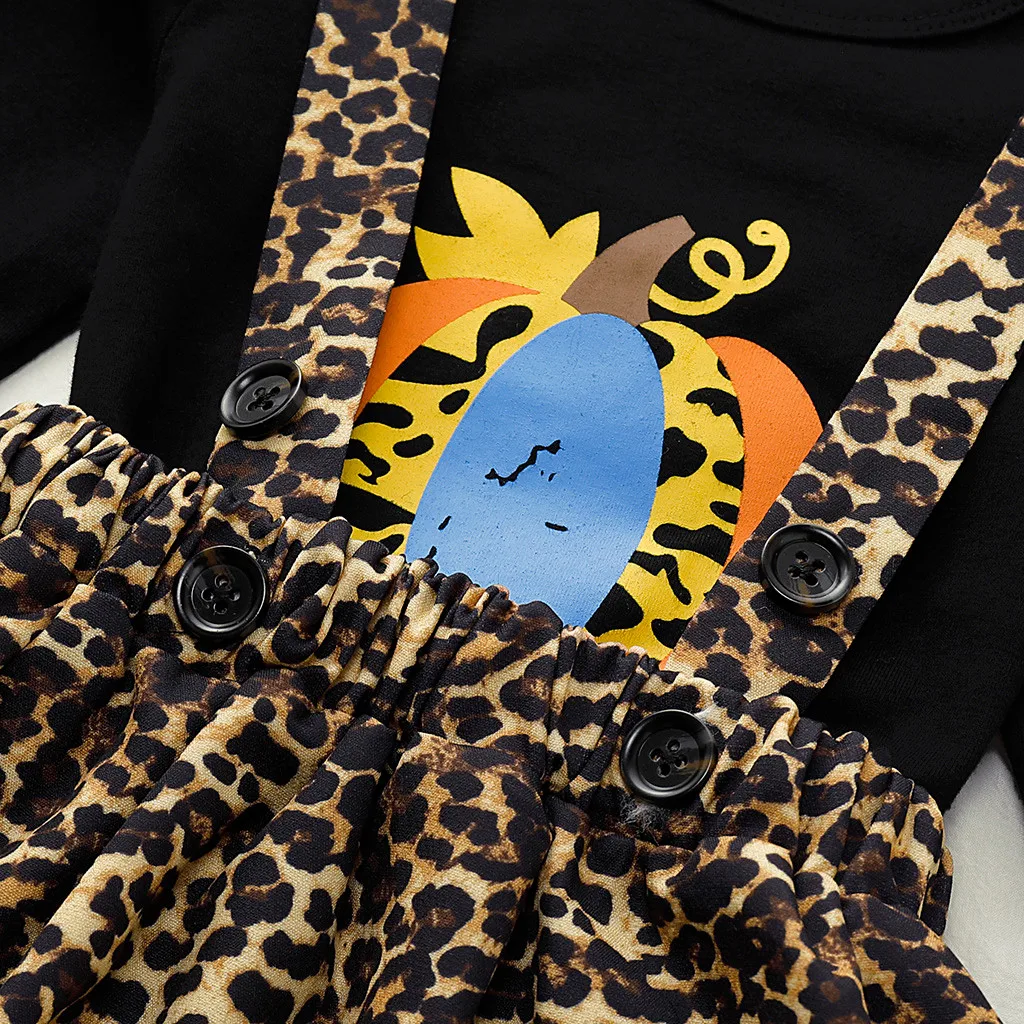 Одежда на Хэллоуин для девочек топы с принтом тыквы маленьких + леопардовое