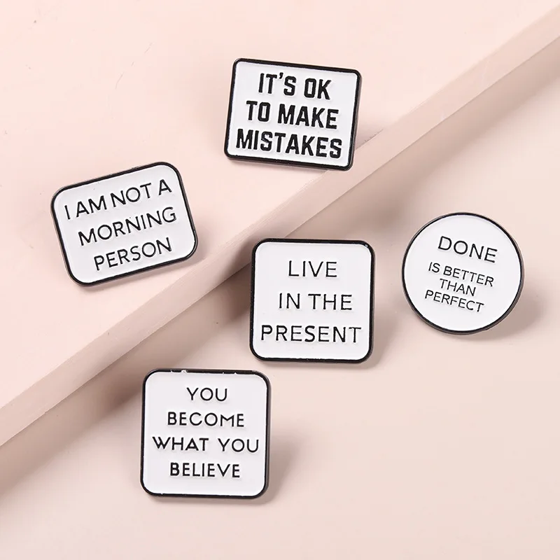 

Motivational Quotes Enamel Pins Live Life Happy Brooches Bag Hat Lapel Pin Letter Saying Badge Jewelry Gift Kids Girl Boys