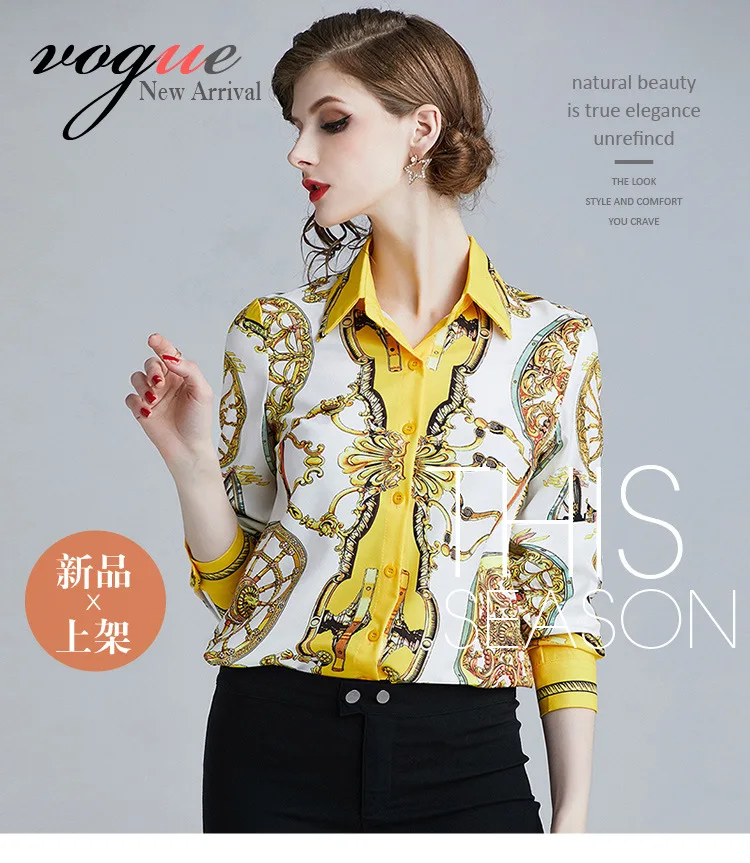 

Bright Yellow Women Blouse camisas mujer women tops blusas mujer de moda 2020 fall 2020 women clothing Print womens clothes Hot