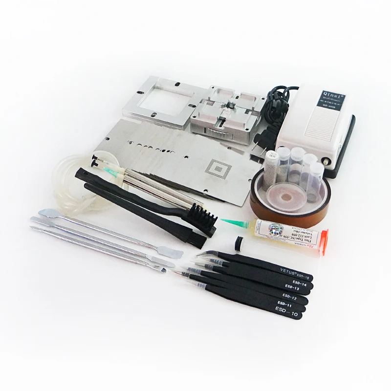 

universal reballing jig Leaded solder ball Insulating tape Aluminum foil tape Vacuum pen ESD tweezers brush stencil Vacuum pump