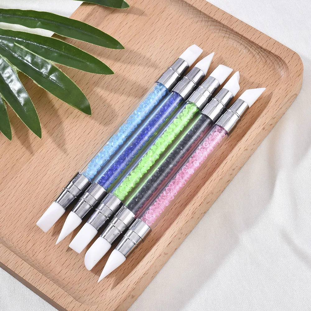 

1 Pcs Dual-Ended Nail Art Brushes Silicone Head Carving Dotting Pen Rhinestone Crystal Handle Tool For DIY Gel Manicure Tools