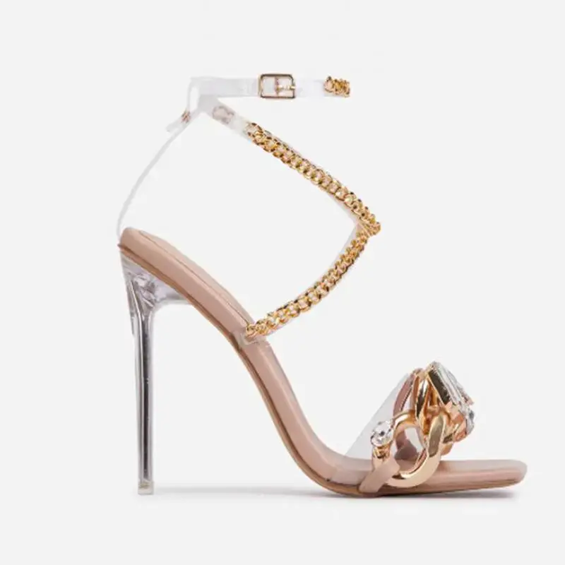 

2021 New Summer Square Toe Open Toe Big Diamond High Heel Sandals Women