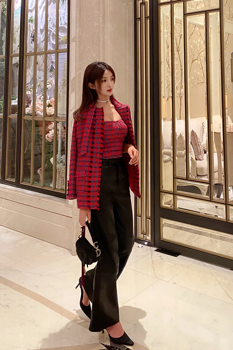 

elegant intellectual celebrity temperament waistband design autumn and winter show thin show leg long stretch sheepskin