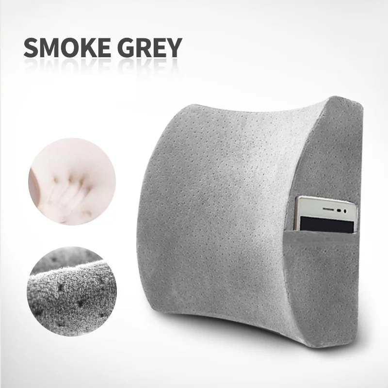 grey Мягкая подушка с эффектом памяти, поясничная Подушка, массажер для спины, поясное кресло, Подушка для стула, регулируемые ремни, для дома, офиса, облегчают боль - Название цвета: grey