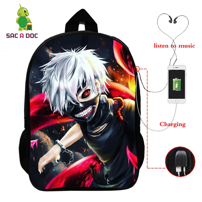 Многофункциональный рюкзак Tokyo Ghoul с usb-зарядкой для ноутбука сумки студентов
