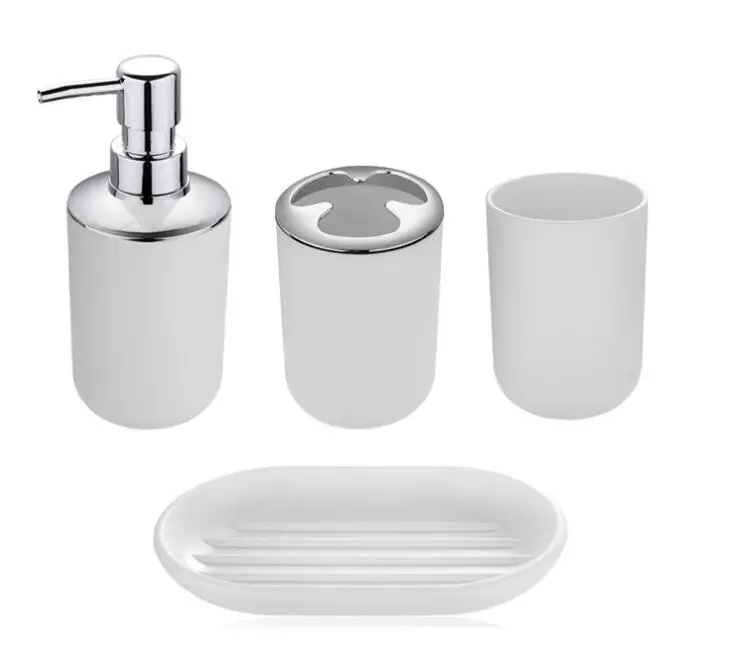 

Plastic Four-piece Bath Set Simple Bathroom Products Toothbrush Mouthwash Cup Bathroom Set Soap Bottle Cup Soap Dish
