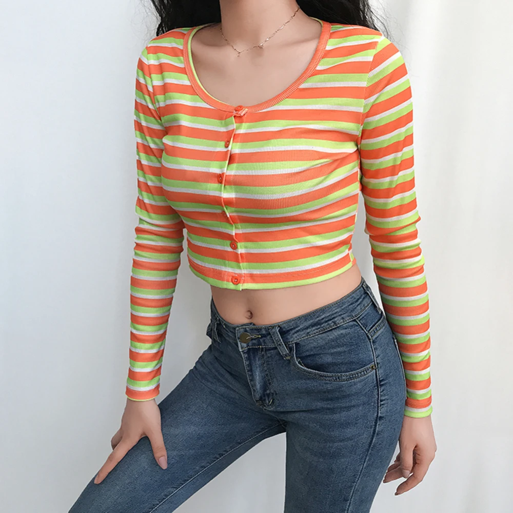 Кроп Топ женский в полоску милый пикантный облегающий топ контрастном стиле с