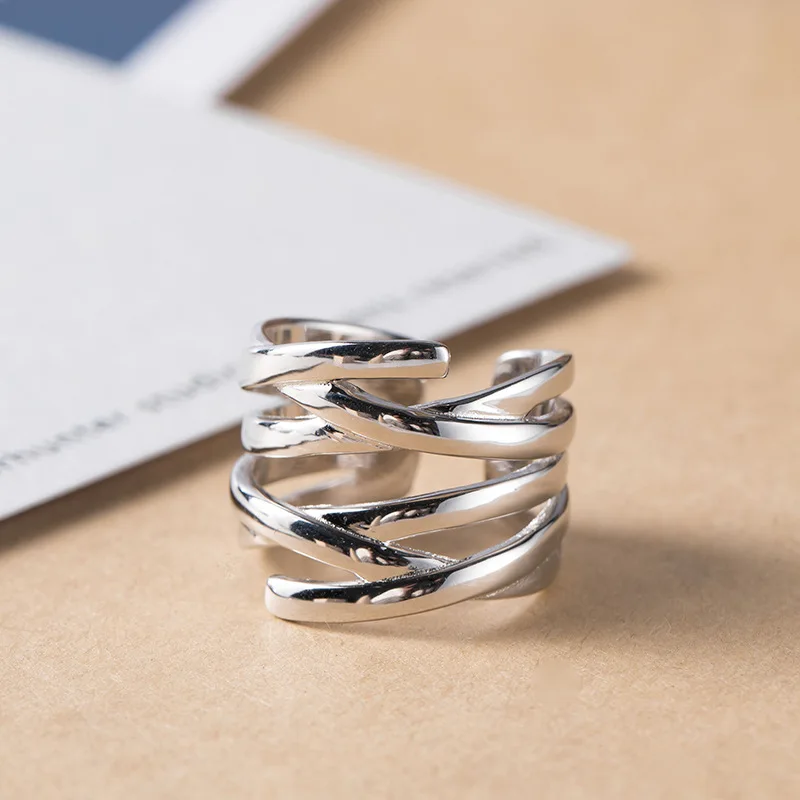 

TrustDavis Real 925 Sterling Silver Fashion Sweet Multi-layer Winding Opening Ring For Women Wedding Fine S925 Jewelry DB1137