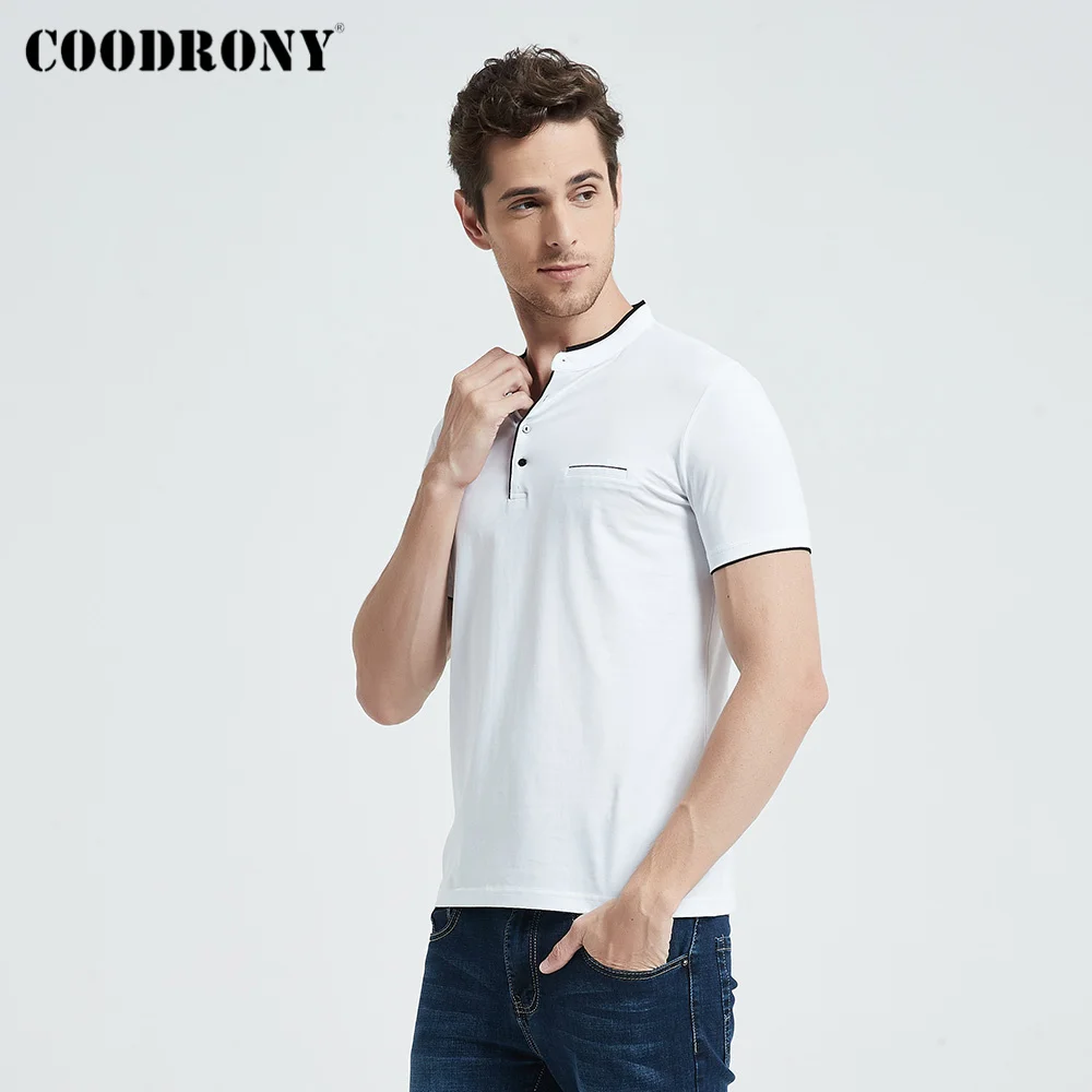 COODRONY с воротником Мандарин футболка короткими рукавами для мужчин 2020 сезон: - Фото №1